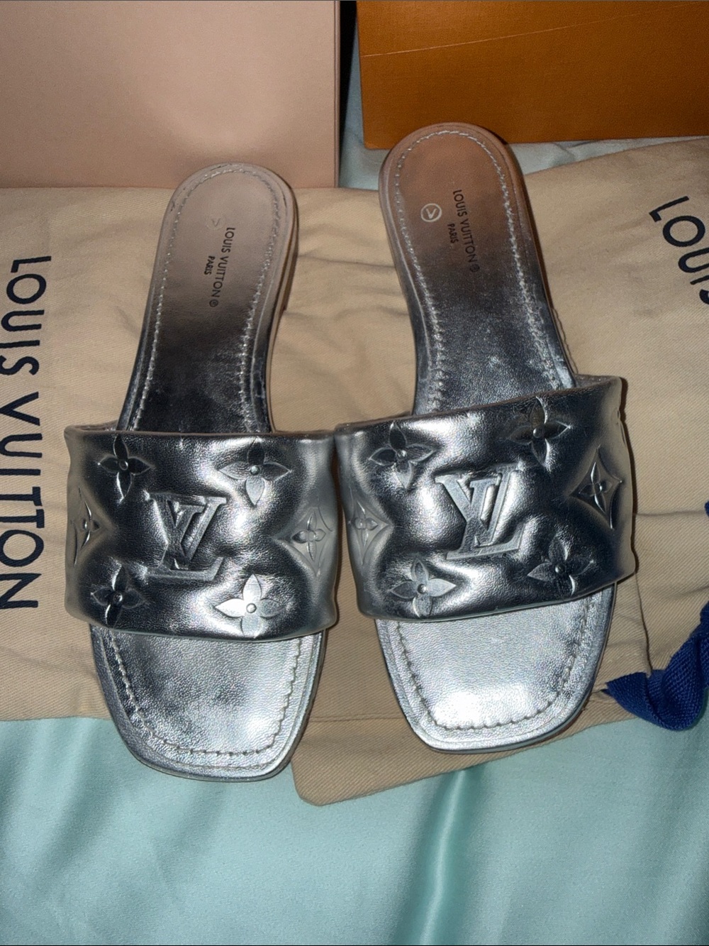 Louis Vuitton authentic silver slide mules sandals - Picture 9 of 15